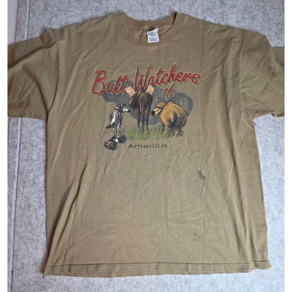 Vintage Butt Watchers of America Humor Graphic Tee Tan XL 90s Retro Parody